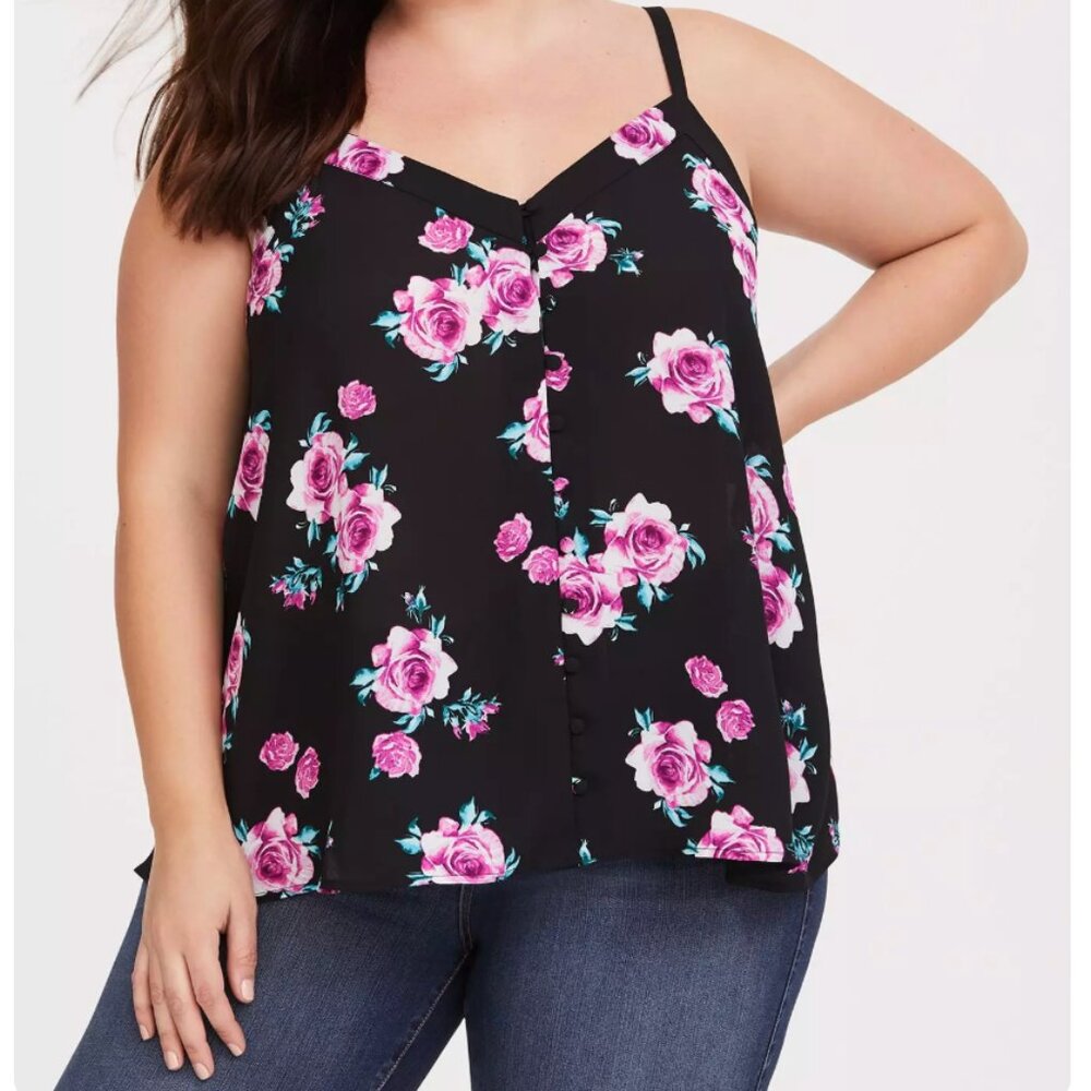GUC Torrid Black Floral Georgette Swing Cami